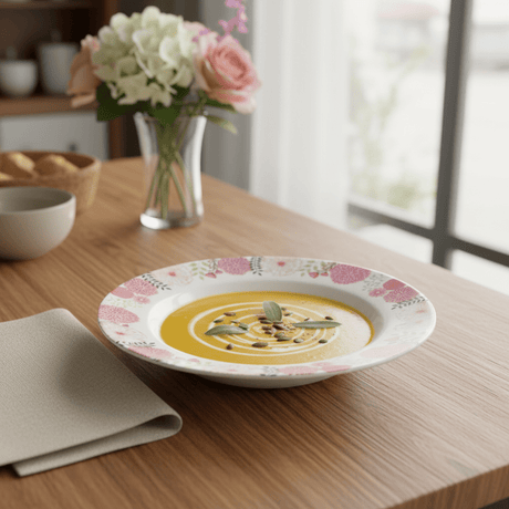Kitchenmark White Melamine Soup Plate with Pink Floral Design — 9 Inch - Al Kabayel Discount CentreKitchenmark White Melamine Soup Plate with Pink Floral Design — 9 InchPlatesKITCHENMARKAl Kabayel Discount Centre