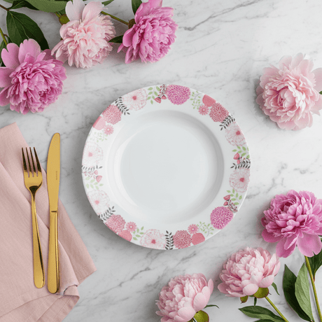 Kitchenmark White Melamine Soup Plate with Pink Floral Design — 9 Inch - Al Kabayel Discount CentreKitchenmark White Melamine Soup Plate with Pink Floral Design — 9 InchPlatesKITCHENMARKAl Kabayel Discount Centre