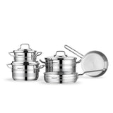 KORKMAZ Astron Cookware Set 9pcs(Casserole - 18L, 3.3L, 5.75L / Frypan - 2.7L, 3.35L), Stainless Steel - Al Kabayel Discount CentreKORKMAZ Astron Cookware Set 9pcs(Casserole - 18L, 3.3L, 5.75L / Frypan - 2.7L, 3.35L), Stainless SteelCookware SetKORKMAZAl Kabayel Discount Centre
