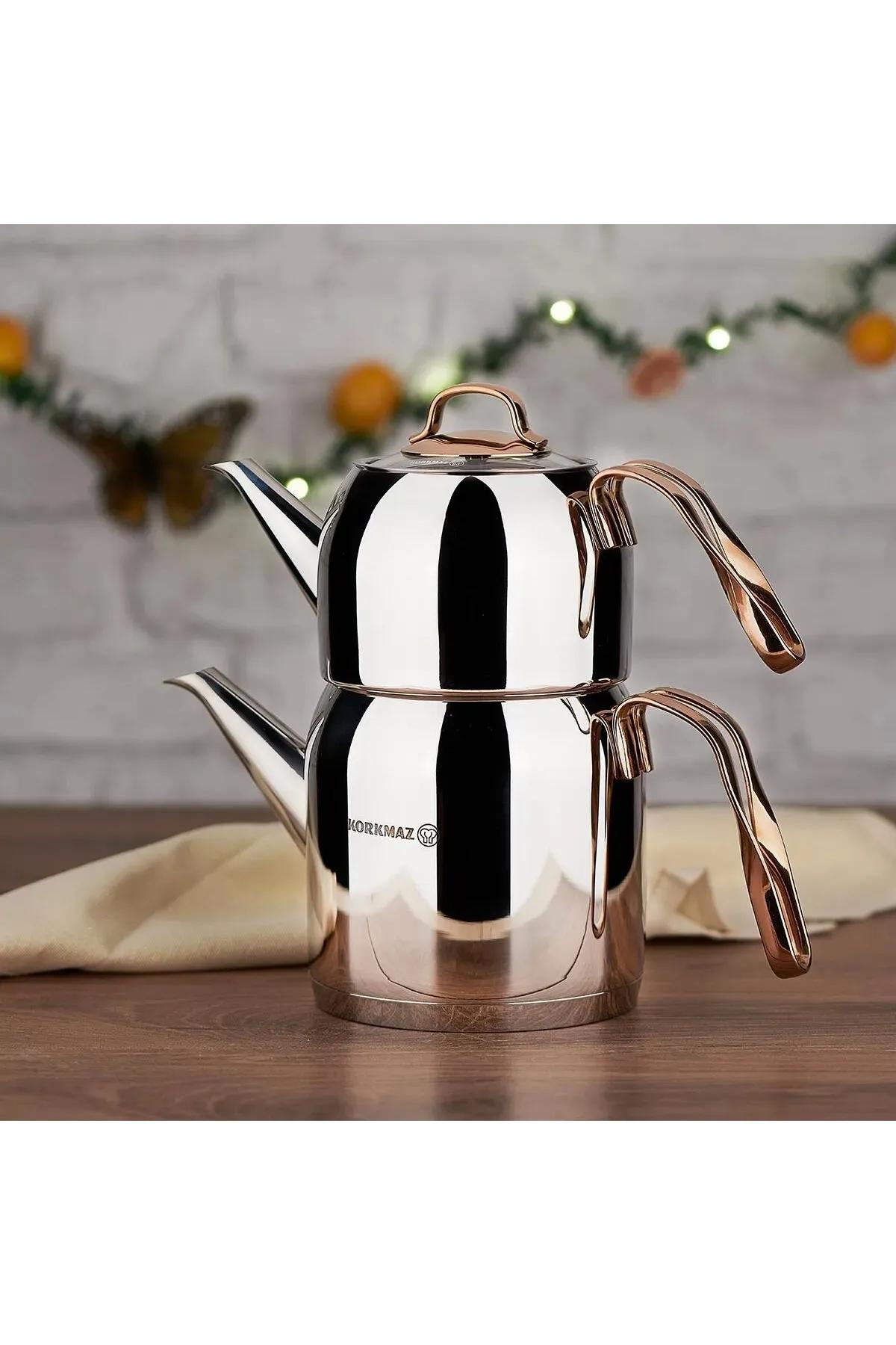 KORKMAZ Rosanna Stainless Steel Tea Pot Set (0.9L & 1.6L), Induction Base - Al Kabayel Discount CentreKORKMAZ Rosanna Stainless Steel Tea Pot Set (0.9L & 1.6L), Induction BaseTea/Coffee PotsKORKMAZAl Kabayel Discount Centre