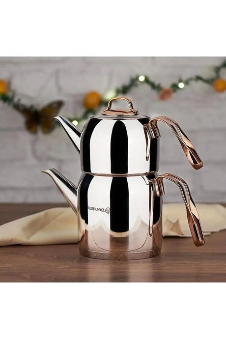 KORKMAZ Rosanna Stainless Steel Tea Pot Set (0.9L & 1.6L), Induction Base - Al Kabayel Discount CentreKORKMAZ Rosanna Stainless Steel Tea Pot Set (0.9L & 1.6L), Induction BaseTea/Coffee PotsKORKMAZAl Kabayel Discount Centre