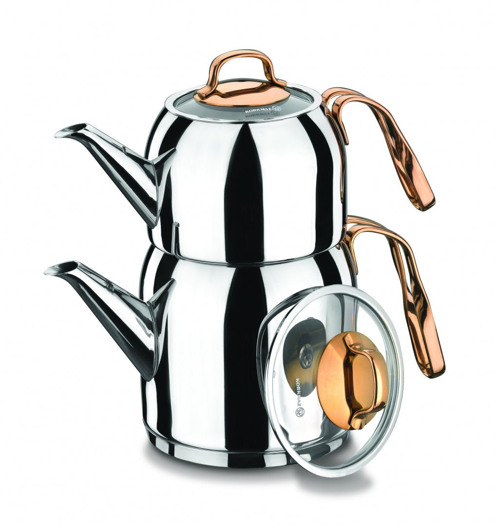 KORKMAZ Rosanna Stainless Steel Tea Pot Set (0.9L & 1.6L), Induction Base - Al Kabayel Discount CentreKORKMAZ Rosanna Stainless Steel Tea Pot Set (0.9L & 1.6L), Induction BaseTea/Coffee PotsKORKMAZAl Kabayel Discount Centre