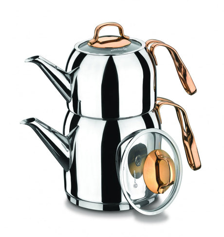 KORKMAZ Rosanna Stainless Steel Tea Pot Set (0.9L & 1.6L), Induction Base - Al Kabayel Discount CentreKORKMAZ Rosanna Stainless Steel Tea Pot Set (0.9L & 1.6L), Induction BaseTea/Coffee PotsKORKMAZAl Kabayel Discount Centre