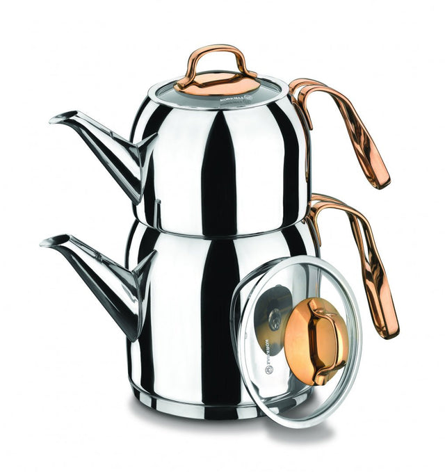 KORKMAZ Rosanna Stainless Steel Tea Pot Set (0.9L & 1.6L), Induction Base - Al Kabayel Discount CentreKORKMAZ Rosanna Stainless Steel Tea Pot Set (0.9L & 1.6L), Induction BaseTea/Coffee PotsKORKMAZAl Kabayel Discount Centre
