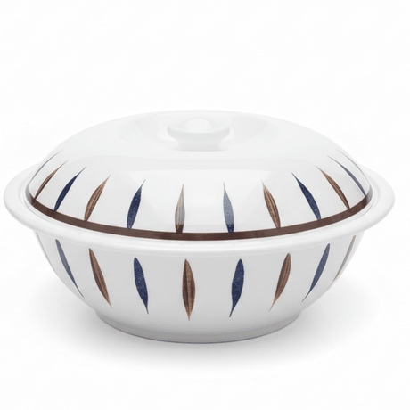 Landreen White with Navy Blue and Brown Leaf Print Melamine Bowl with Lid 10 Inch Covered Bowl for Storage and Serving - Al Kabayel Discount CentreLandreen White with Navy Blue and Brown Leaf Print Melamine Bowl with Lid 10 Inch Covered Bowl for Storage and ServingBowlsLANDREENAl Kabayel Discount Centre