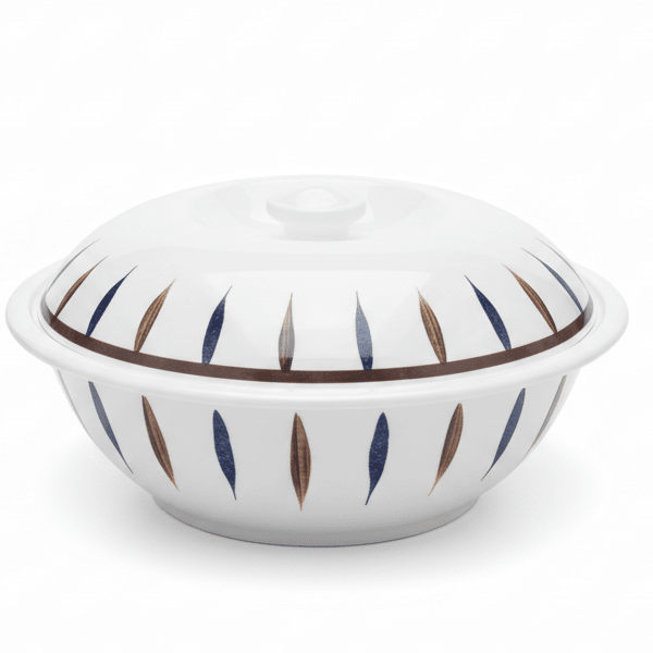 Landreen White with Navy Blue and Brown Leaf Print Melamine Bowl with Lid 10 Inch Covered Bowl for Storage and Serving - Al Kabayel Discount CentreLandreen White with Navy Blue and Brown Leaf Print Melamine Bowl with Lid 10 Inch Covered Bowl for Storage and ServingBowlsLANDREENAl Kabayel Discount Centre