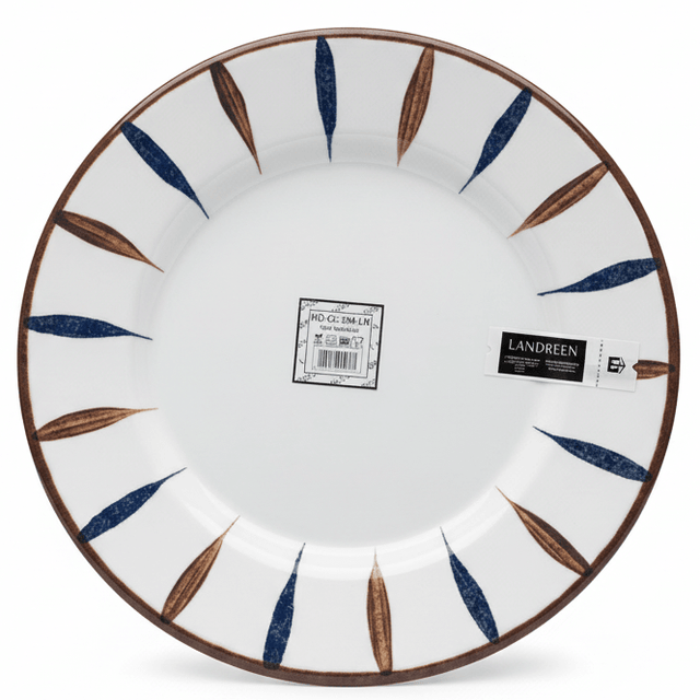 Landreen White with Navy Blue and Brown Leaf Print Round Melamine Dinner Plate 10.5 Inch Stylish Dining Plate - Al Kabayel Discount CentreLandreen White with Navy Blue and Brown Leaf Print Round Melamine Dinner Plate 10.5 Inch Stylish Dining PlatePlatesLANDREENAl Kabayel Discount Centre