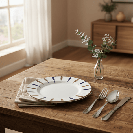 Landreen White with Navy Blue and Brown Leaf Print Round Melamine Dinner Plate 10.5 Inch Stylish Dining Plate - Al Kabayel Discount CentreLandreen White with Navy Blue and Brown Leaf Print Round Melamine Dinner Plate 10.5 Inch Stylish Dining PlatePlatesLANDREENAl Kabayel Discount Centre