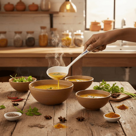Landreen White with Navy Blue Print Soup Ladle 27 cm Long Handle Ladle for Serving Soups and Curries - Al Kabayel Discount CentreLandreen White with Navy Blue Print Soup Ladle 27 cm Long Handle Ladle for Serving Soups and CurriesLadle SpoonLANDREENAl Kabayel Discount Centre