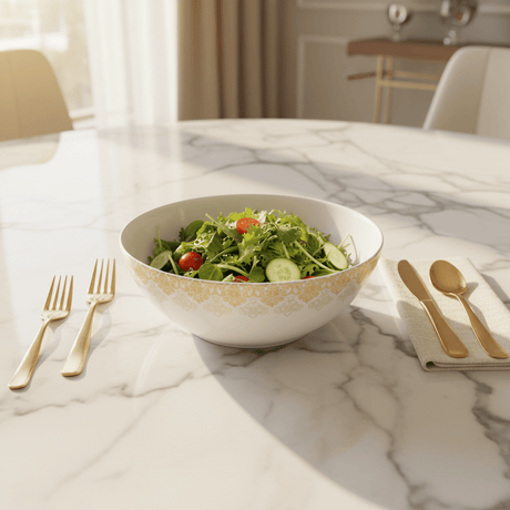 Larah by Borosil White & Gold Opalware Serving Bowl 8 Inch - Al Kabayel Discount CentreLarah by Borosil White & Gold Opalware Serving Bowl 8 InchBowlsBOROSILAl Kabayel Discount Centre