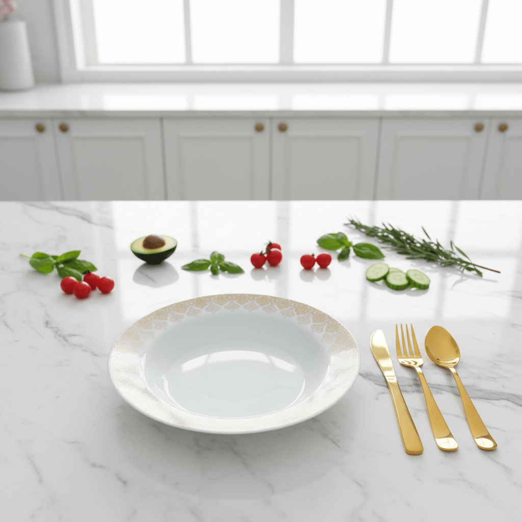 Larah by Borosil White & Gold Opalware Soup Plate 9 Inch - Al Kabayel Discount CentreLarah by Borosil White & Gold Opalware Soup Plate 9 InchPlatesBOROSILAl Kabayel Discount Centre