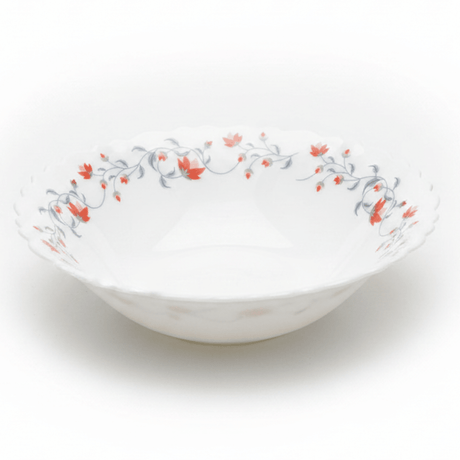 Larah Fluted White Opalware Multipurpose Bowl with Red Floral Design – 6.5 Inch - Al Kabayel Discount CentreLarah Fluted White Opalware Multipurpose Bowl with Red Floral Design – 6.5 InchBowlsLARAHAl Kabayel Discount Centre