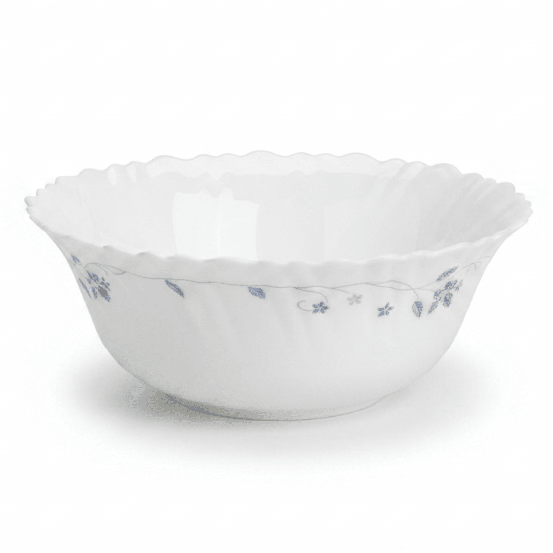 Larah Fluted White Opalware Serving Bowl with Blue Floral Design – 8 Inch - Al Kabayel Discount CentreLarah Fluted White Opalware Serving Bowl with Blue Floral Design – 8 InchBowlsLARAHAl Kabayel Discount Centre