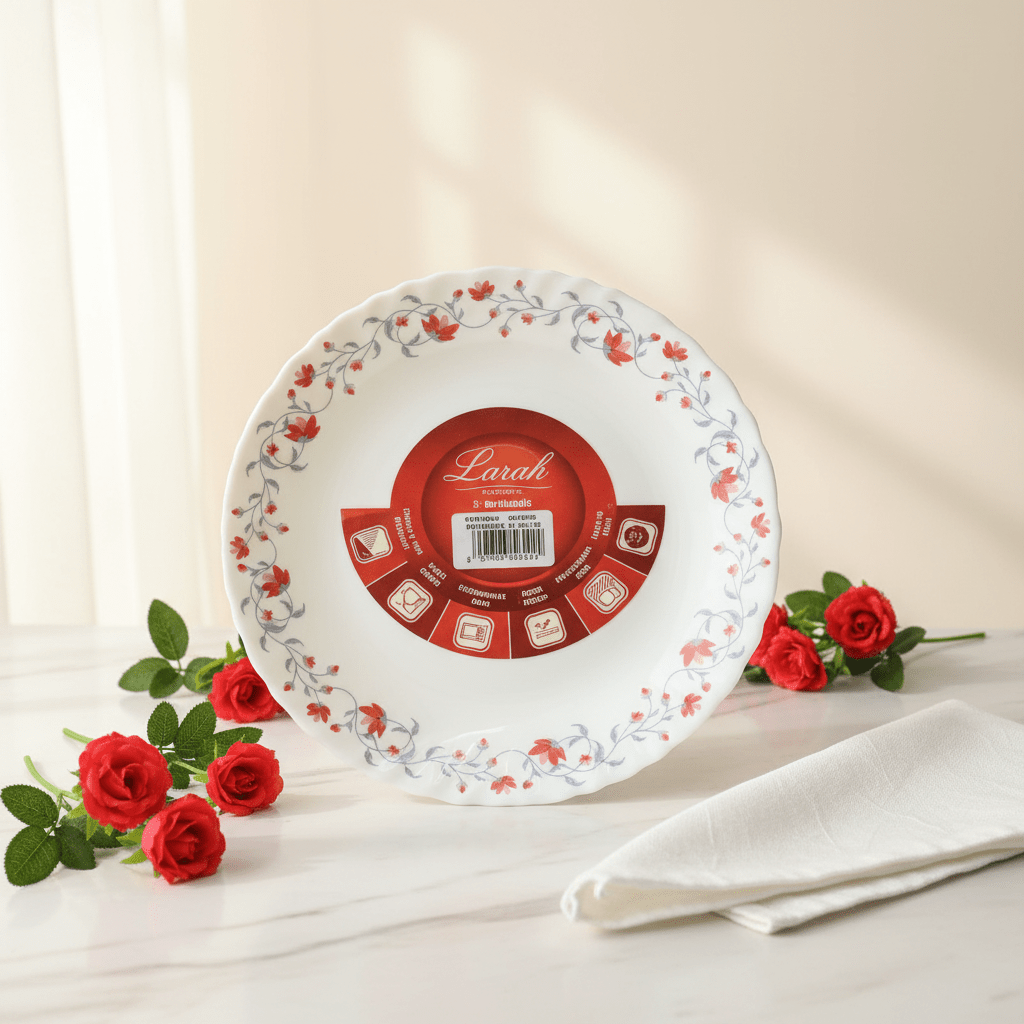 Larah Fluted White Opalware Side Plate with Red Floral Design – 7.5 Inch - Al Kabayel Discount CentreLarah Fluted White Opalware Side Plate with Red Floral Design – 7.5 InchPlatesLARAHAl Kabayel Discount Centre