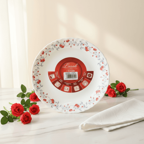 Larah Fluted White Opalware Side Plate with Red Floral Design – 7.5 Inch - Al Kabayel Discount CentreLarah Fluted White Opalware Side Plate with Red Floral Design – 7.5 InchPlatesLARAHAl Kabayel Discount Centre
