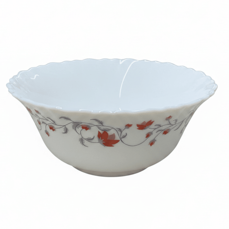 Larah Fluted White Opalware Soup Bowl with Red Floral Design – 5 Inch - Al Kabayel Discount CentreLarah Fluted White Opalware Soup Bowl with Red Floral Design – 5 InchBowlsLARAHAl Kabayel Discount Centre