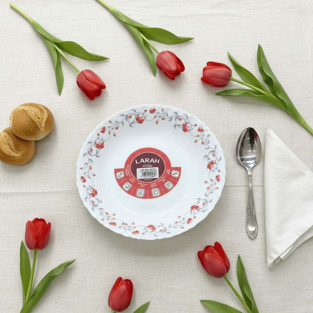 Larah Fluted White Opalware Soup Plate with Red Floral Design – 9 Inch - Al Kabayel Discount CentreLarah Fluted White Opalware Soup Plate with Red Floral Design – 9 InchPlatesLARAHAl Kabayel Discount Centre
