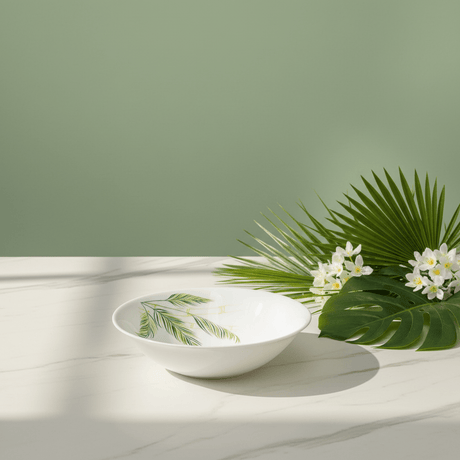 Larah White Opalware Bowl with Elegant Leaf Design – 6.5 Inch - Al Kabayel Discount CentreLarah White Opalware Bowl with Elegant Leaf Design – 6.5 InchBowlsLARAHAl Kabayel Discount Centre