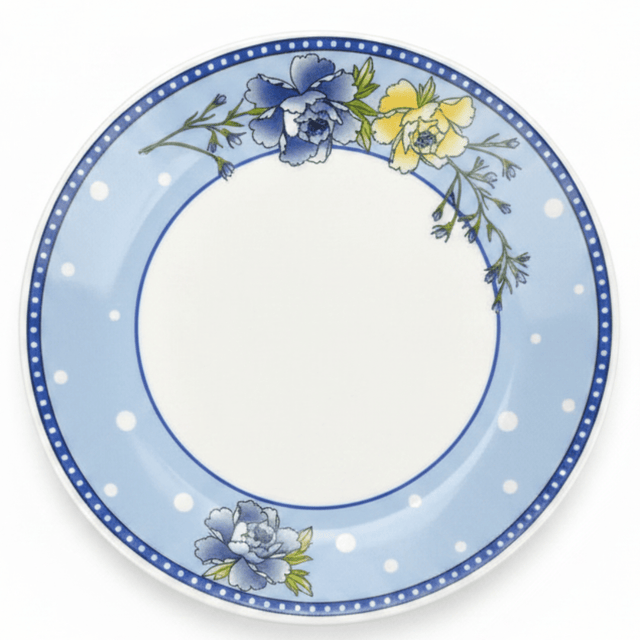 Larah White Opalware Side Plate with Blue Floral Design – 7.5 Inch - Al Kabayel Discount CentreLarah White Opalware Side Plate with Blue Floral Design – 7.5 InchPlatesLARAHAl Kabayel Discount Centre