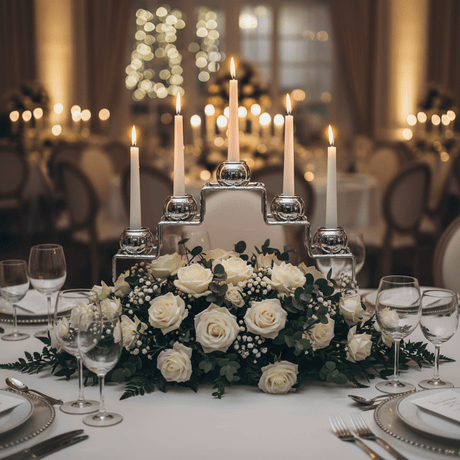Large Silver Metal 5 - Way Candle Holder for Dining Table & Wedding Decoration – 28cm - Al Kabayel Discount CentreLarge Silver Metal 5 - Way Candle Holder for Dining Table & Wedding Decoration – 28cmHome Décor AccentsAKDCAl Kabayel Discount Centre