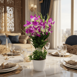 Lavender & White Artificial Orchid Flower Plant | White Plastic Vase | 38cm - Al Kabayel Discount CentreLavender & White Artificial Orchid Flower Plant | White Plastic Vase | 38cmArtificial FloraAKDCAl Kabayel Discount Centre