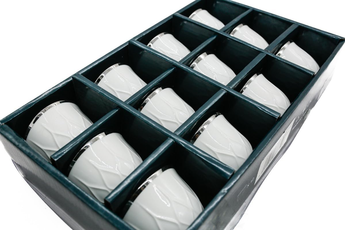 Lavin Ceramic 12Pcs Cawa Cup 50MLÂ  - White&Silver - Al Kabayel Discount CentreLavin Ceramic 12Pcs Cawa Cup 50MLÂ  - White&SilverTea CupsLAVINAl Kabayel Discount Centre