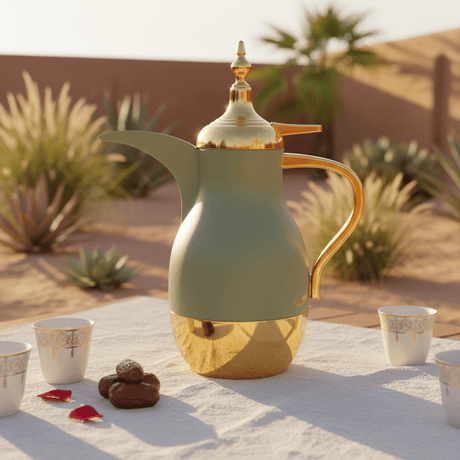 Lavin Vacuum Flask 0.75 Litre – Sage Green & Gold Dallah - Al Kabayel Discount CentreLavin Vacuum Flask 0.75 Litre – Sage Green & Gold DallahThermosLAVINAl Kabayel Discount Centre