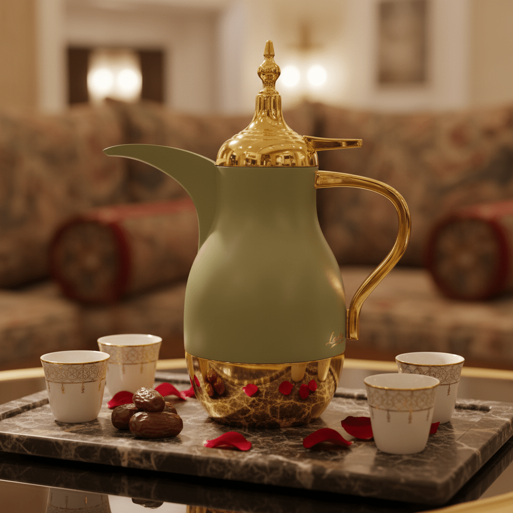 Lavin Vacuum Flask 0.75 Litre – Sage Green & Gold Dallah - Al Kabayel Discount CentreLavin Vacuum Flask 0.75 Litre – Sage Green & Gold DallahThermosLAVINAl Kabayel Discount Centre