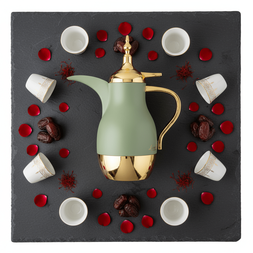 Lavin Vacuum Flask 0.75 Litre – Sage Green & Gold Dallah - Al Kabayel Discount CentreLavin Vacuum Flask 0.75 Litre – Sage Green & Gold DallahThermosLAVINAl Kabayel Discount Centre