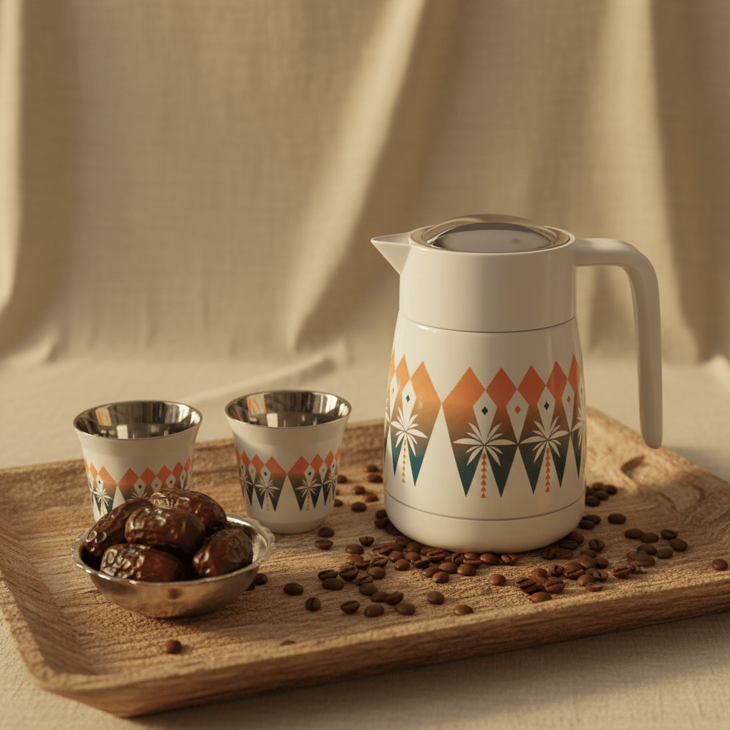 Lavin White Vacuum Flask with Palm Tree Design and 2 Cawa Cups for Traditional Coffee Serving 500 ml - Al Kabayel Discount CentreLavin White Vacuum Flask with Palm Tree Design and 2 Cawa Cups for Traditional Coffee Serving 500 mlThermosLAVINAl Kabayel Discount Centre