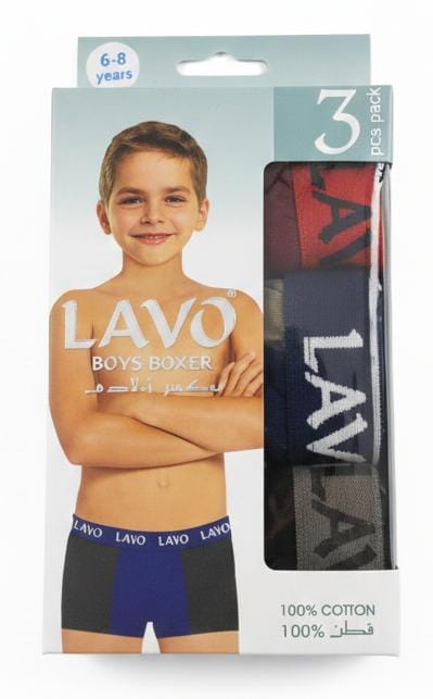 Lavo Boys Cotton Boxer Shorts Pack of 3, Breathable & Comfortable, Assorted Colors, Daily Wear, 6–8 Years - Al Kabayel Discount CentreLavo Boys Cotton Boxer Shorts Pack of 3, Breathable & Comfortable, Assorted Colors, Daily Wear, 6–8 YearsBoys's/Kid's UnderwearsLAVOAl Kabayel Discount Centre