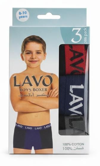 Lavo Boys Cotton Boxer Shorts Pack of 3, Premium Cotton Material, Assorted Colors, Boys Innerwear, 8–10 Years - Al Kabayel Discount CentreLavo Boys Cotton Boxer Shorts Pack of 3, Premium Cotton Material, Assorted Colors, Boys Innerwear, 8–10 YearsBoys's/Kid's UnderwearsLAVOAl Kabayel Discount Centre