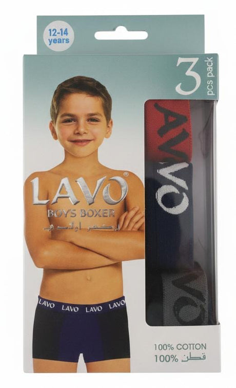 Lavo Boys Cotton Boxer Shorts Pack of 3, Skin - Friendly Fabric, Assorted Colors, Teen Boys Innerwear, 12–14 Years - Al Kabayel Discount CentreLavo Boys Cotton Boxer Shorts Pack of 3, Skin - Friendly Fabric, Assorted Colors, Teen Boys Innerwear, 12–14 YearsBoys's/Kid's UnderwearsLAVOAl Kabayel Discount Centre