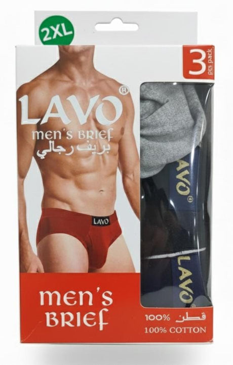 Lavo Men’s Cotton Briefs – Soft Stretch Waistband, Assorted Colors, Size 2XL (Pack of 3) - Al Kabayel Discount CentreLavo Men’s Cotton Briefs – Soft Stretch Waistband, Assorted Colors, Size 2XL (Pack of 3)Men's UnderwearsLAVOAl Kabayel Discount Centre