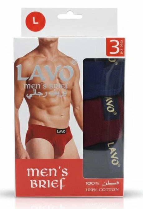 Lavo Men’s Cotton Briefs – Soft Stretch Waistband, Assorted Colors, Size L (Pack of 3) - Al Kabayel Discount CentreLavo Men’s Cotton Briefs – Soft Stretch Waistband, Assorted Colors, Size L (Pack of 3)Men's UnderwearsLAVOAl Kabayel Discount Centre