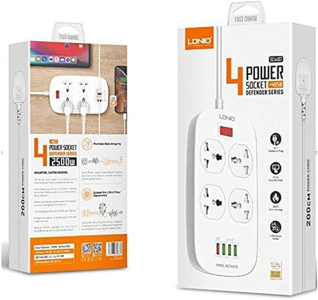 LDNIO Four Independent Switch Sockets Household Plug Power Strip With 3 Powerful Auto ID USB Ports, One 18W QC3 - Al Kabayel Discount CentreLDNIO Four Independent Switch Sockets Household Plug Power Strip With 3 Powerful Auto ID USB Ports, One 18W QC3Cords & AdaptersLDINOAl Kabayel Discount Centre