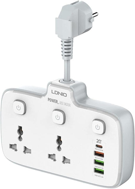LDNIO Multi Plug Adaptor, 2 Way Plugs Extension Multi Sockets Wall Charger Adapter with 1 PD & 1 QC3.0 And 2 Auto ID Ports, 2500W Power Socket - Al Kabayel Discount CentreLDNIO Multi Plug Adaptor, 2 Way Plugs Extension Multi Sockets Wall Charger Adapter with 1 PD & 1 QC3.0 And 2 Auto ID Ports, 2500W Power SocketCords & AdaptersLDINOAl Kabayel Discount Centre