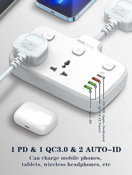 LDNIO Multi Plug Adaptor, 2 Way Plugs Extension Multi Sockets Wall Charger Adapter with 1 PD & 1 QC3.0 And 2 Auto ID Ports, 2500W Power Socket - Al Kabayel Discount CentreLDNIO Multi Plug Adaptor, 2 Way Plugs Extension Multi Sockets Wall Charger Adapter with 1 PD & 1 QC3.0 And 2 Auto ID Ports, 2500W Power SocketCords & AdaptersLDINOAl Kabayel Discount Centre