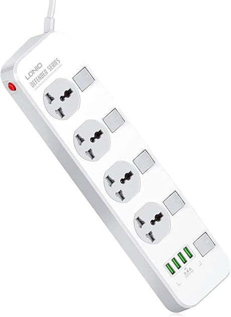 LDNIO Power Extension Socket with Auto - ID 4 USB Ports,4 Spaced Power Sockets With UK Plug, Overload Switch, 2m Extension Cord - Al Kabayel Discount CentreLDNIO Power Extension Socket with Auto - ID 4 USB Ports,4 Spaced Power Sockets With UK Plug, Overload Switch, 2m Extension CordCords & AdaptersLDINOAl Kabayel Discount Centre