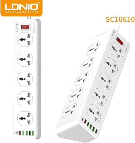 LDNIO SC10610 2500W 10 SOCKETS with 5 USB Ports and 1 TYPE - C PD PORT, DESKTOP EXTENSION HOME CHARGER with 2M EU POWER CORD - Al Kabayel Discount CentreLDNIO SC10610 2500W 10 SOCKETS with 5 USB Ports and 1 TYPE - C PD PORT, DESKTOP EXTENSION HOME CHARGER with 2M EU POWER CORDCords & AdaptersLDINOAl Kabayel Discount Centre