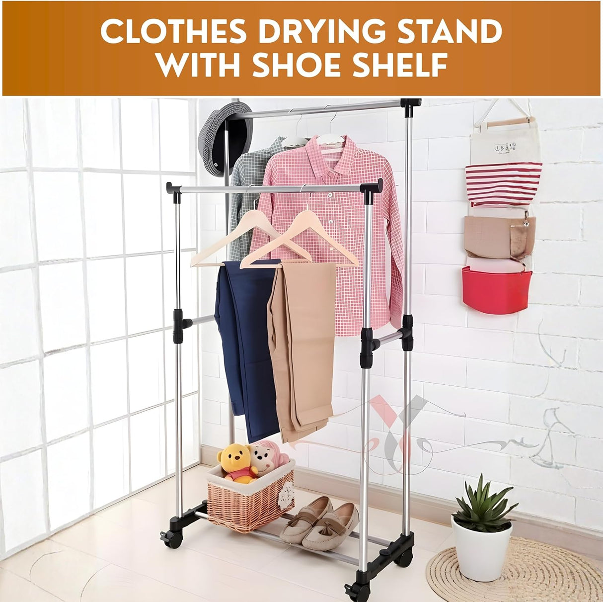 Leostar Double Garment Rack CD - 1264 | Adjustable Height | Double Rail | With Wheels 82*42*92 CM - Al Kabayel Discount CentreLeostar Double Garment Rack CD - 1264 | Adjustable Height | Double Rail | With Wheels 82*42*92 CMHome Décor AccentsLEOSTARAl Kabayel Discount Centre