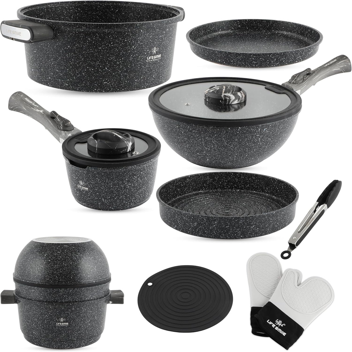 LIFE SMILE 13pcs Non - Stick Cookware Set, ECG - 13SET - Al Kabayel Discount CentreLIFE SMILE 13pcs Non - Stick Cookware Set, ECG - 13SETCookware SetLIFE SMILEAl Kabayel Discount Centre