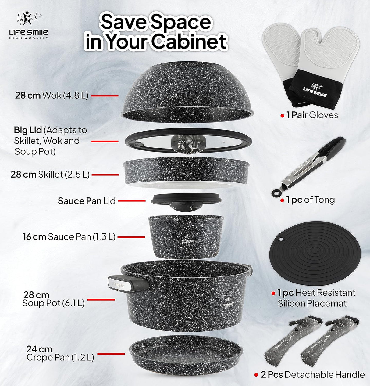 LIFE SMILE 13pcs Non - Stick Cookware Set, ECG - 13SET - Al Kabayel Discount CentreLIFE SMILE 13pcs Non - Stick Cookware Set, ECG - 13SETCookware SetLIFE SMILEAl Kabayel Discount Centre