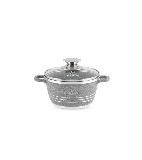 Life Smile 16cm Oven-Safe Granite Coating Cooking Pot with Glass Lid Beige/Black/Gray - Al Kabayel Discount CentreLife Smile 16cm Oven-Safe Granite Coating Cooking Pot with Glass Lid Beige/Black/GrayCasserolesLIFE SMILEAl Kabayel Discount Centre