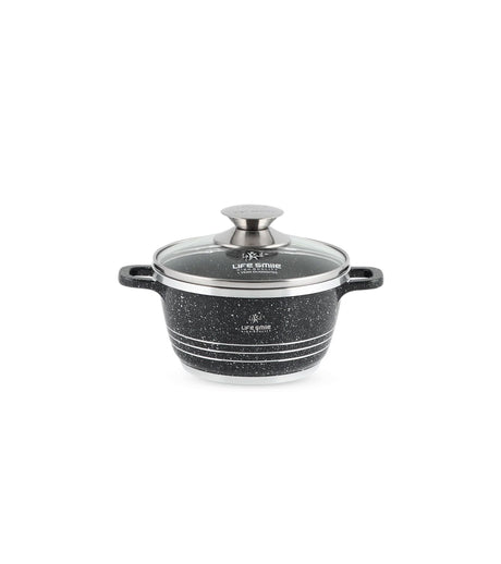 Life Smile 16cm Oven-Safe Granite Coating Cooking Pot with Glass Lid Beige/Black/Gray - Al Kabayel Discount CentreLife Smile 16cm Oven-Safe Granite Coating Cooking Pot with Glass Lid Beige/Black/GrayCasserolesLIFE SMILEAl Kabayel Discount Centre