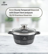 Life Smile 16cm Oven-Safe Granite Coating Cooking Pot with Glass Lid Beige/Black/Gray - Al Kabayel Discount CentreLife Smile 16cm Oven-Safe Granite Coating Cooking Pot with Glass Lid Beige/Black/GrayCasserolesLIFE SMILEAl Kabayel Discount Centre