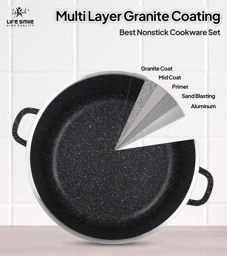 Life Smile 16cm Oven-Safe Granite Coating Cooking Pot with Glass Lid Beige/Black/Gray - Al Kabayel Discount CentreLife Smile 16cm Oven-Safe Granite Coating Cooking Pot with Glass Lid Beige/Black/GrayCasserolesLIFE SMILEAl Kabayel Discount Centre