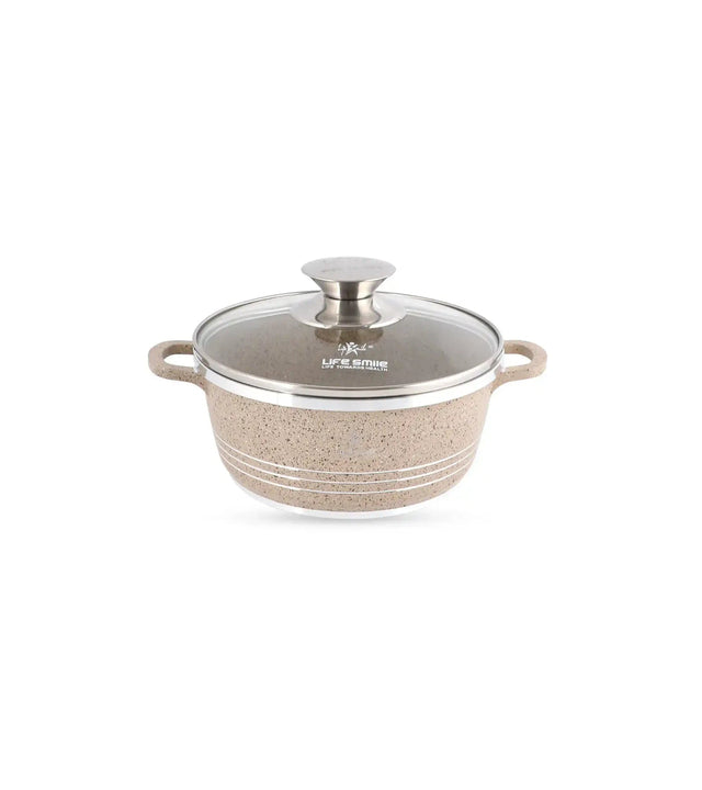 Life Smile 16cm Oven-Safe Granite Coating Cooking Pot with Glass Lid Beige/Black/Gray - Al Kabayel Discount CentreLife Smile 16cm Oven-Safe Granite Coating Cooking Pot with Glass Lid Beige/Black/GrayCasserolesLIFE SMILEAl Kabayel Discount Centre