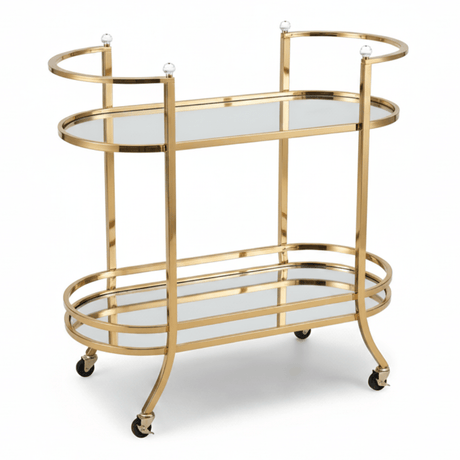 Life Smile 2-Tier Gold Metal & Glass Serving Trolley | Oval Cart with Wheels | 87×75×37 cm | Multi-Purpose Hospitality & Home Décor Trolley | - Al Kabayel Discount CentreLife Smile 2-Tier Gold Metal & Glass Serving Trolley | Oval Cart with Wheels | 87×75×37 cm | Multi-Purpose Hospitality & Home Décor Trolley |Organizers & AccessoriesLIFE SMILEAl Kabayel Discount Centre