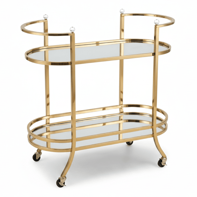 Life Smile 2-Tier Gold Metal & Glass Serving Trolley | Oval Cart with Wheels | 87×75×37 cm | Multi-Purpose Hospitality & Home Décor Trolley | - Al Kabayel Discount CentreLife Smile 2-Tier Gold Metal & Glass Serving Trolley | Oval Cart with Wheels | 87×75×37 cm | Multi-Purpose Hospitality & Home Décor Trolley |Organizers & AccessoriesLIFE SMILEAl Kabayel Discount Centre